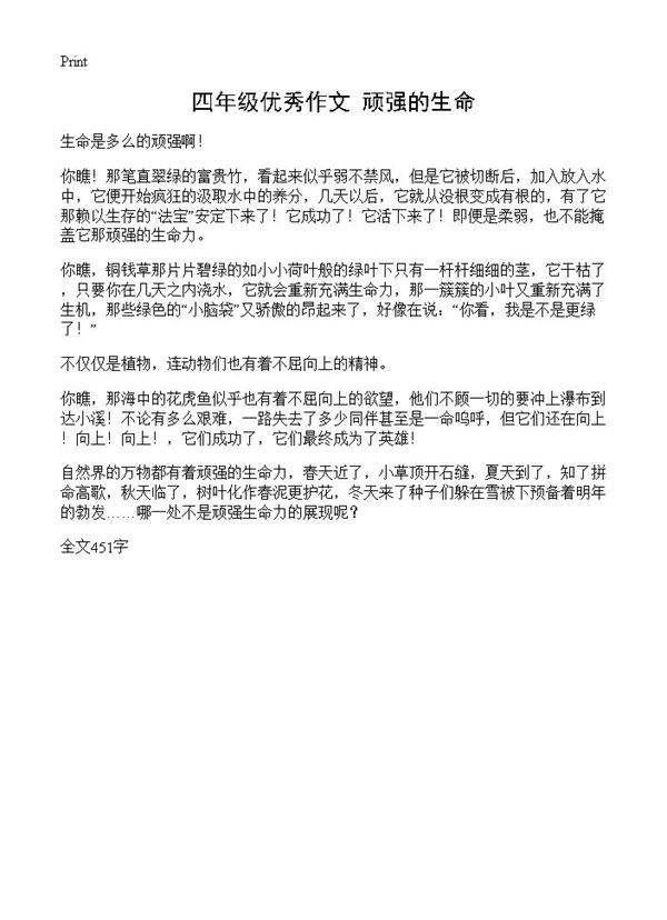 四年级优秀作文 顽强的生命