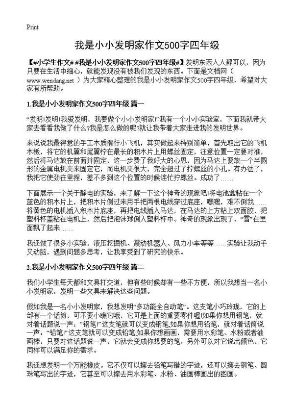 我是小小发明家作文500字四年级