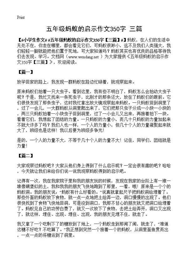 五年级蚂蚁的启示作文350字