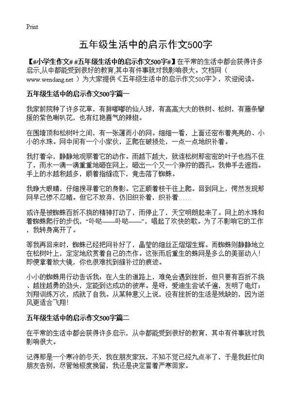 五年级生活中的启示作文500字
