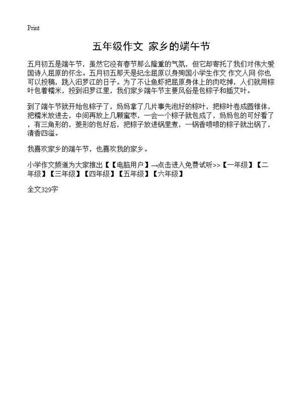 五年级作文 家乡的端午节