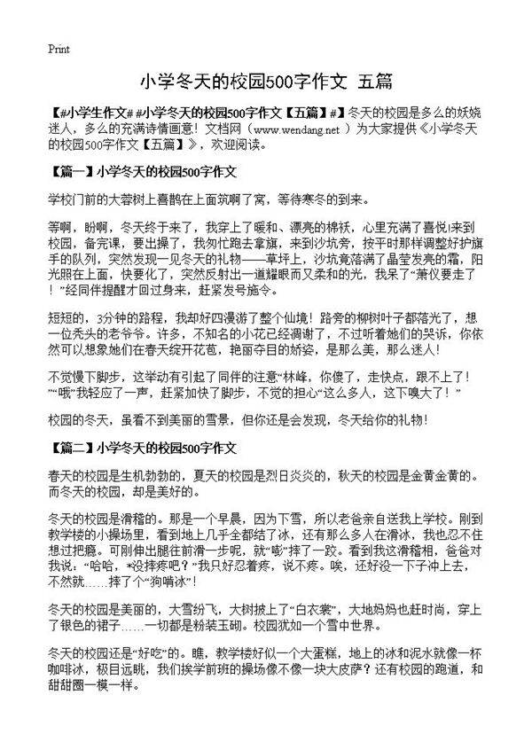 小学冬天的校园500字作文