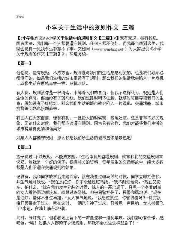 小学关于生活中的规则作文
