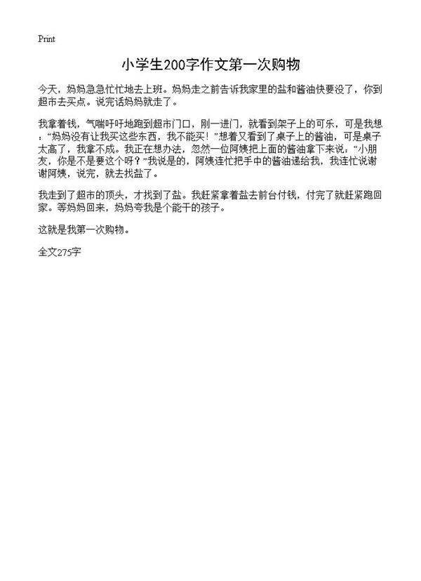 小学生200字作文第一次购物