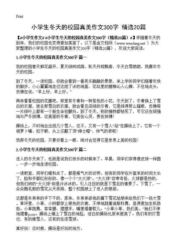 小学生冬天的校园真美作文300字20篇