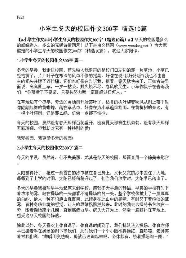 小学生冬天的校园作文300字10篇