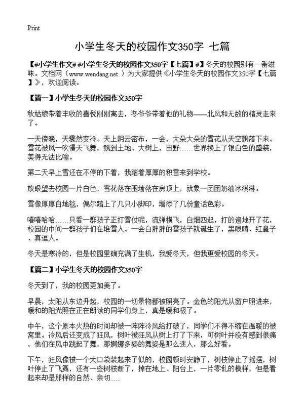 小学生冬天的校园作文350字