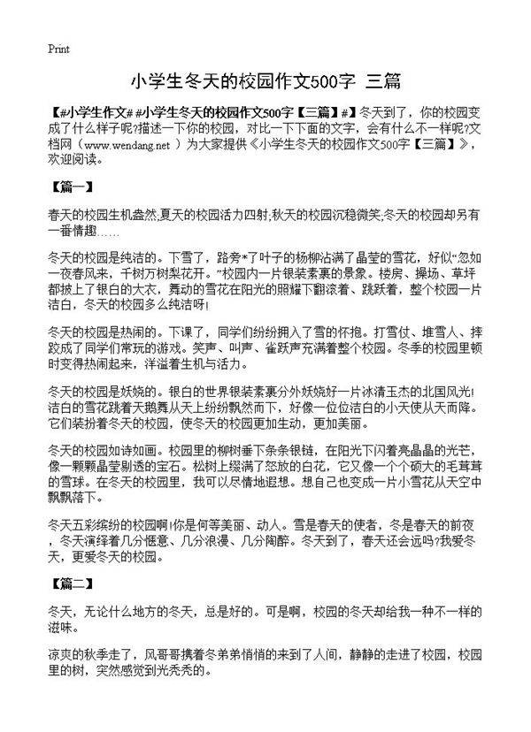 小学生冬天的校园作文500字