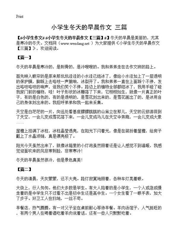 小学生冬天的早晨作文