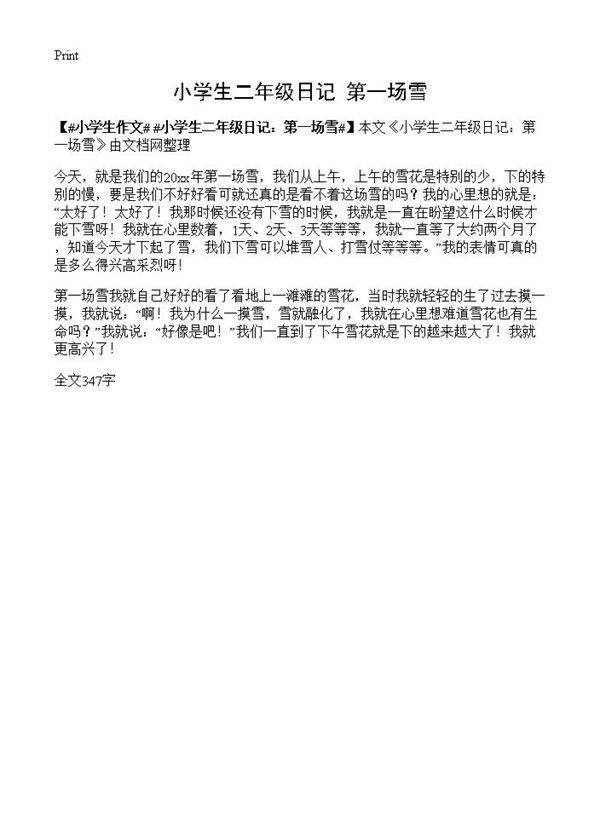 小学生二年级日记 第一场雪