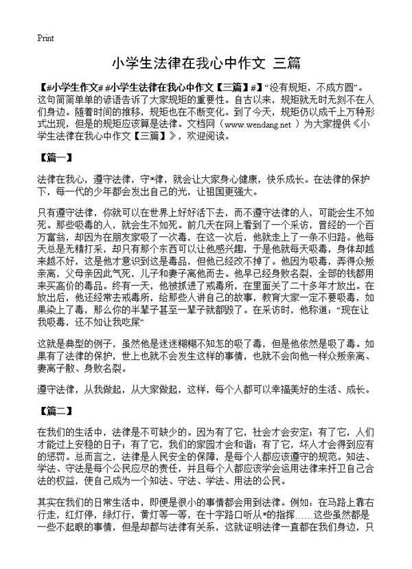 小学生法律在我心中作文