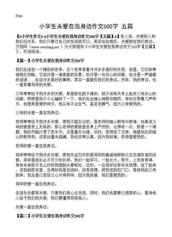 小学生关爱在我身边作文500字