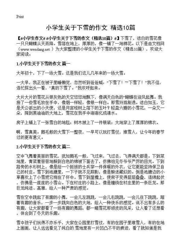 小学生关于下雪的作文10篇