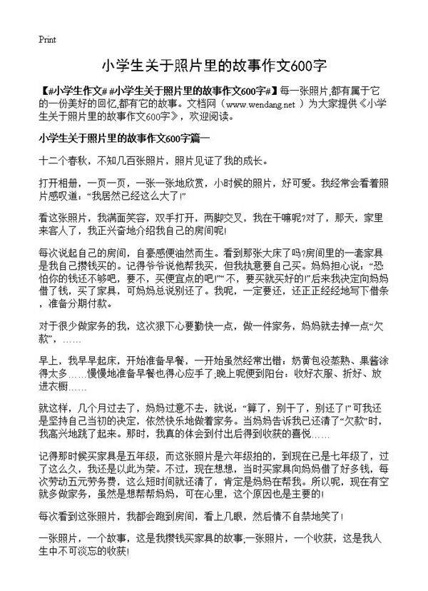 小学生关于照片里的故事作文600字