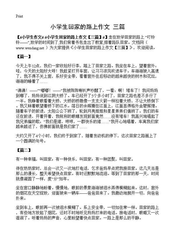 小学生回家的路上作文