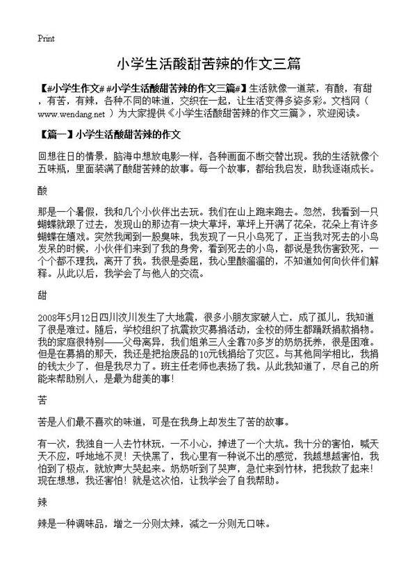 小学生活酸甜苦辣的作文三篇