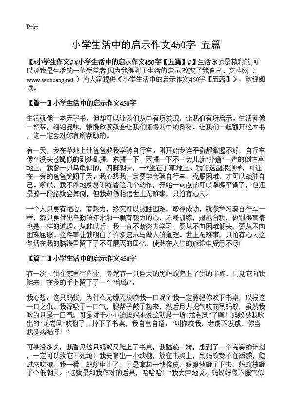 小学生活中的启示作文450字