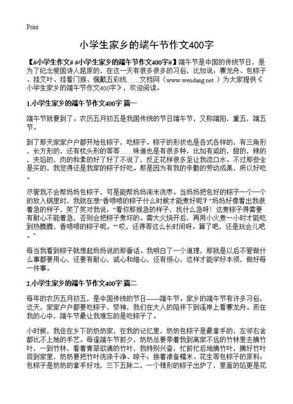 小学生家乡的端午节作文400字