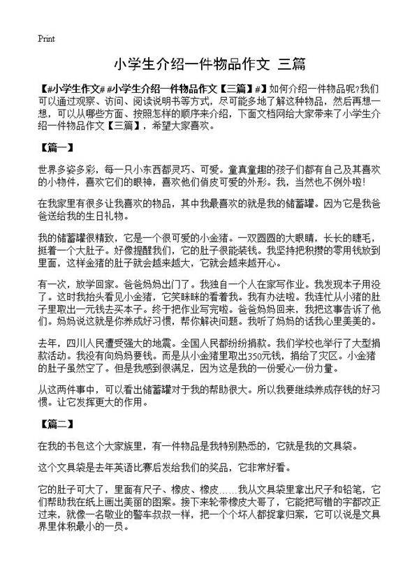 小学生介绍一件物品作文