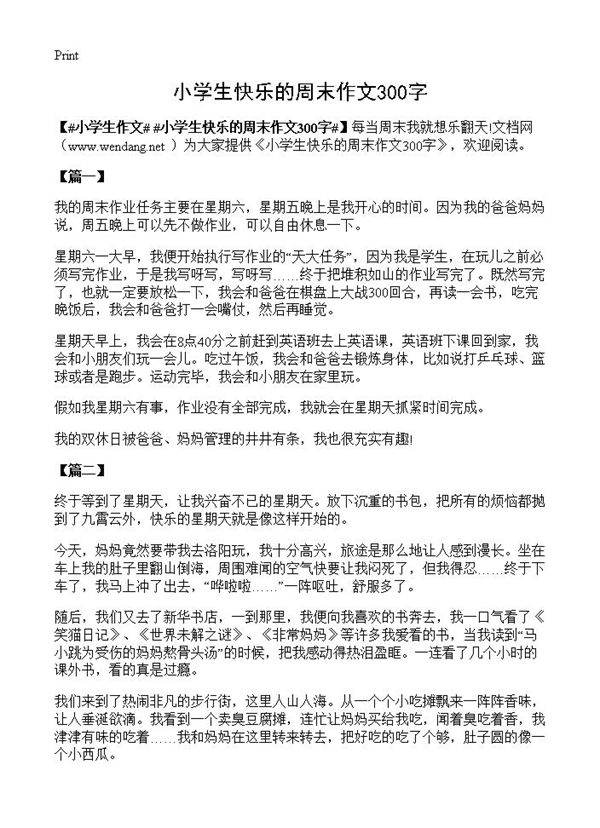 小学生快乐的周末作文300字