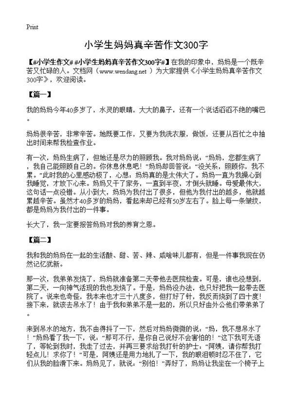 小学生妈妈真辛苦作文300字