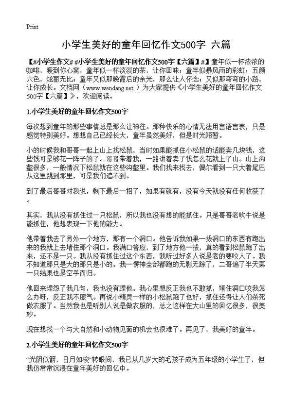 小学生美好的童年回忆作文500字