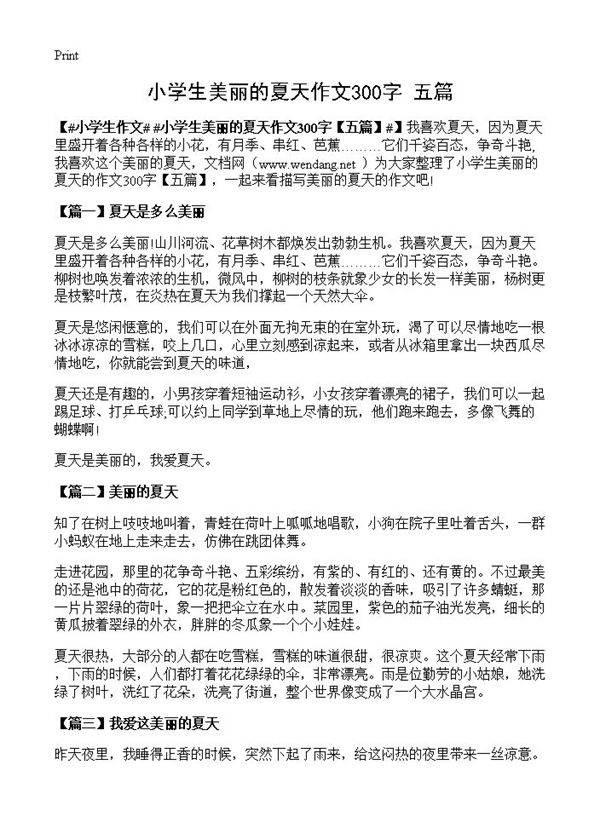 小学生美丽的夏天作文300字