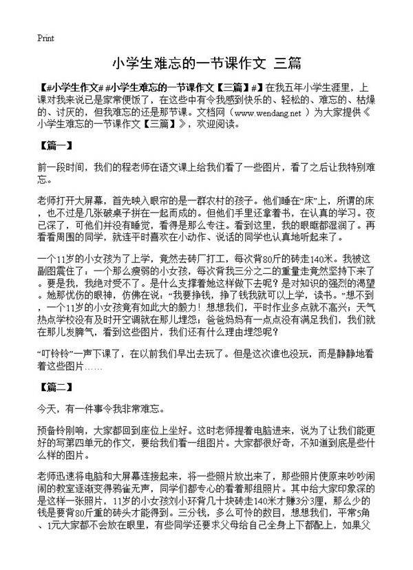 小学生难忘的一节课作文