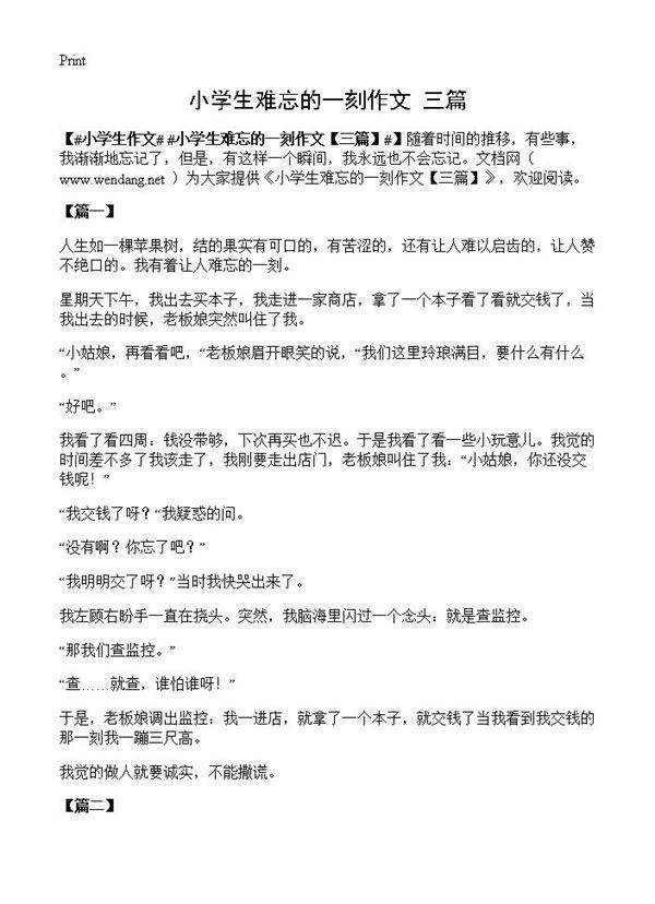 小学生难忘的一刻作文