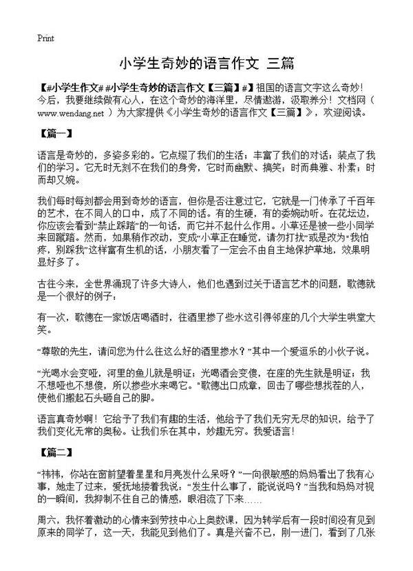 小学生奇妙的语言作文