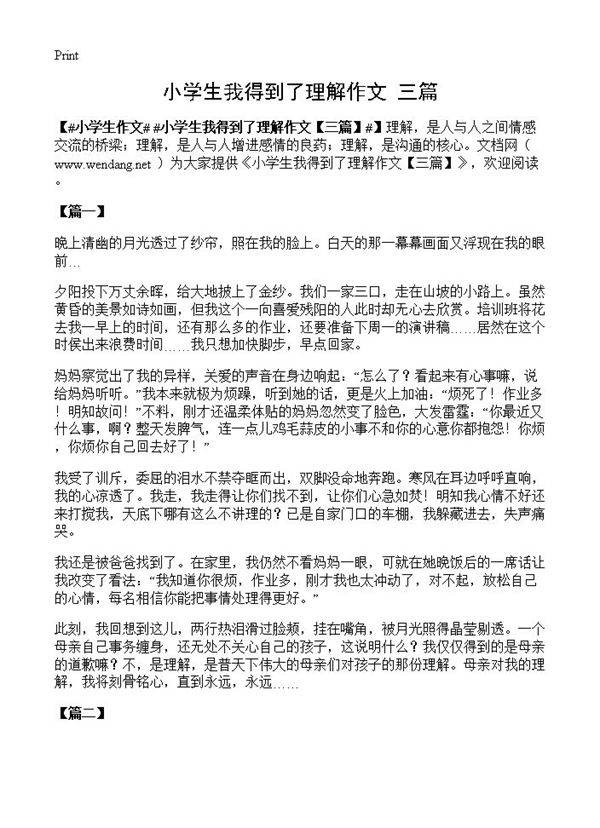 小学生我得到了理解作文