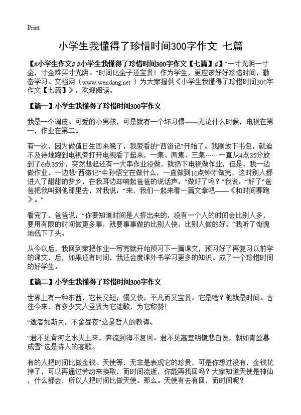 小学生我懂得了珍惜时间300字作文