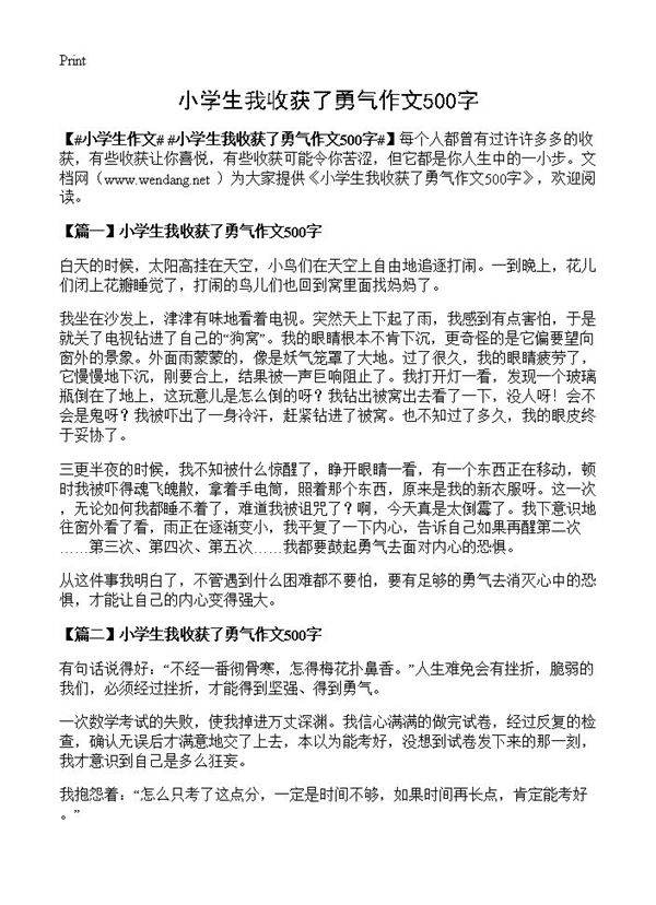 小学生我收获了勇气作文500字
