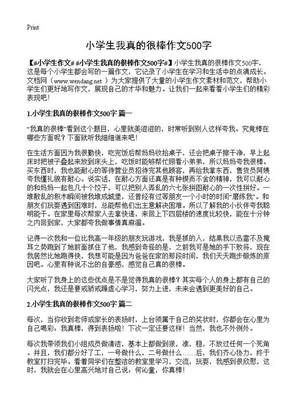 小学生我真的很棒作文500字