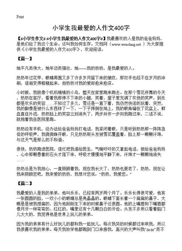 小学生我最爱的人作文400字