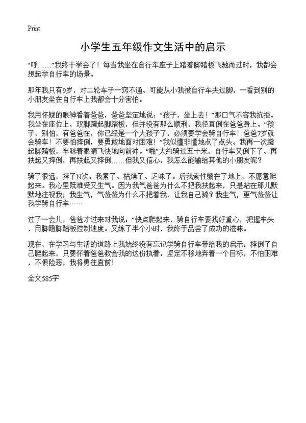 小学生五年级作文生活中的启示