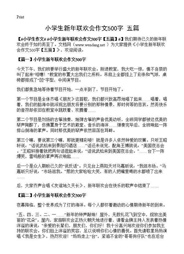 小学生新年联欢会作文500字