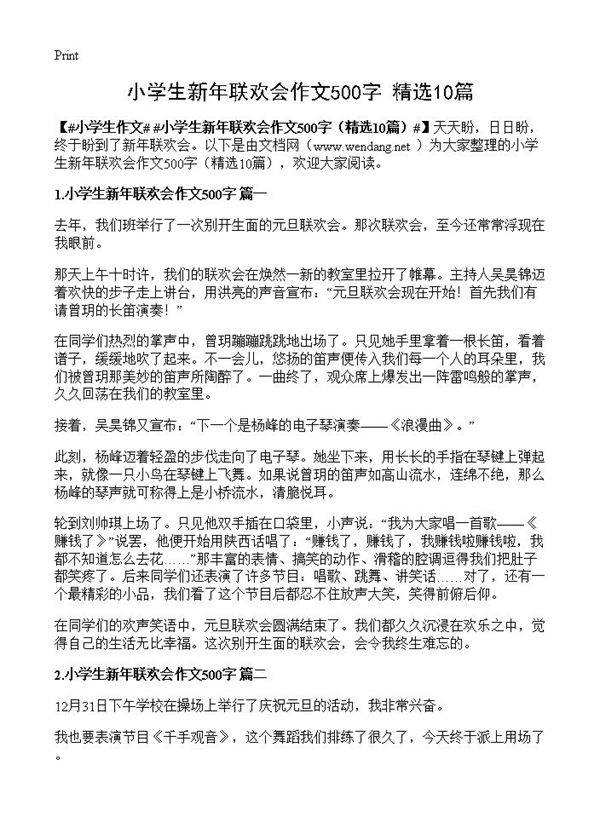 小学生新年联欢会作文500字10篇