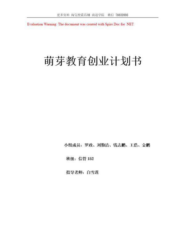 萌芽教育创业计划书