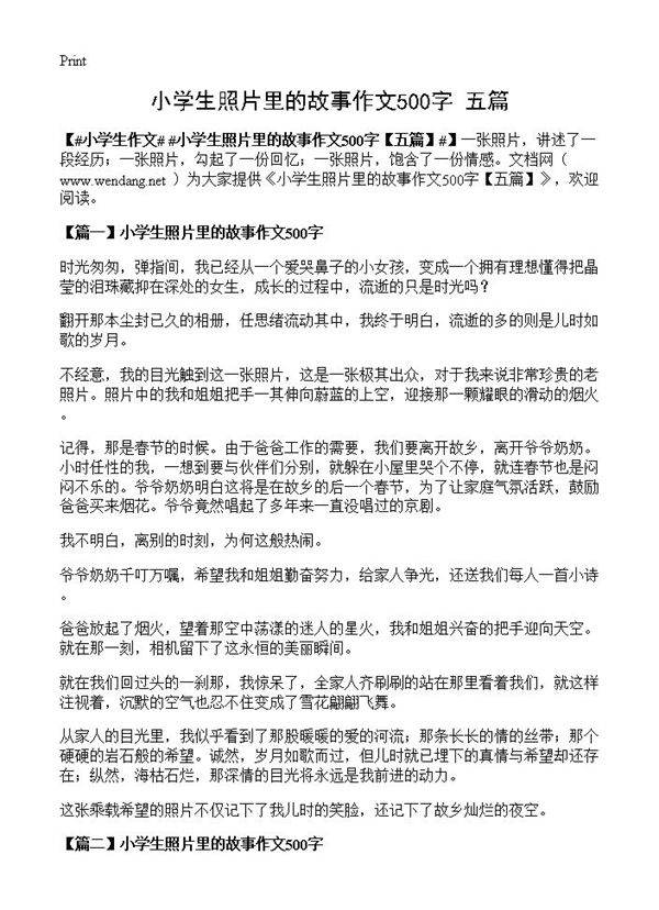小学生照片里的故事作文500字