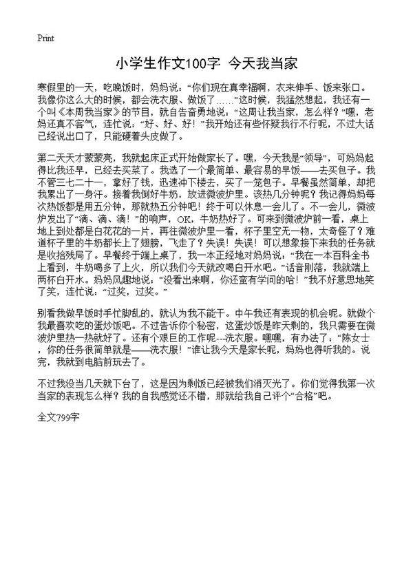 小学生作文100字 今天我当家