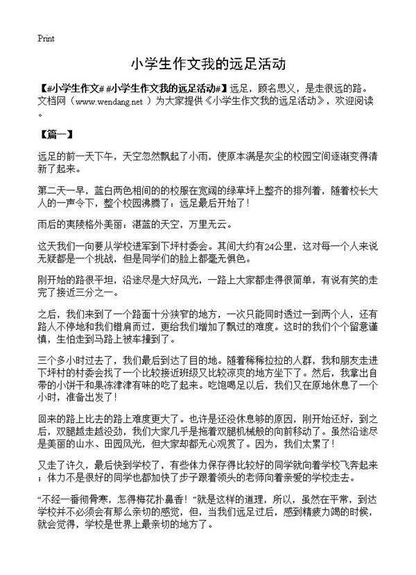 小学生作文我的远足活动