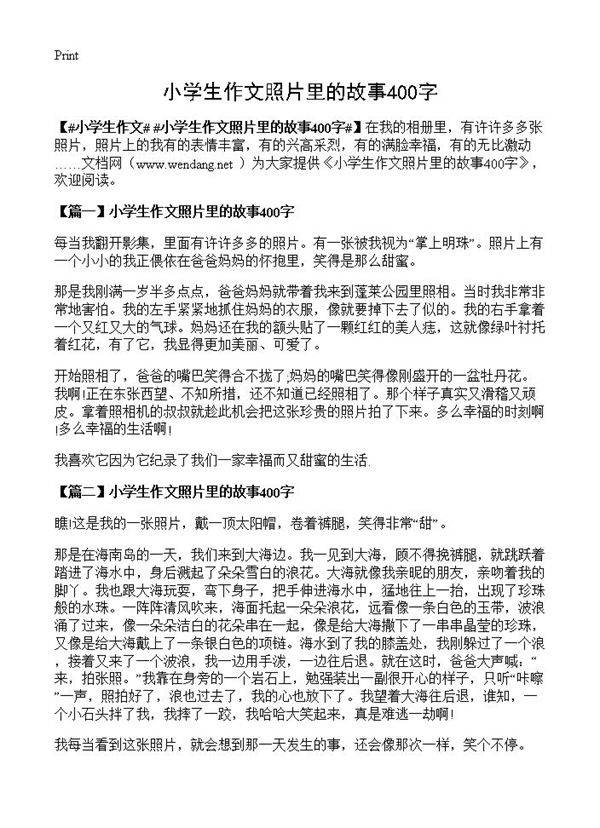 小学生作文照片里的故事400字