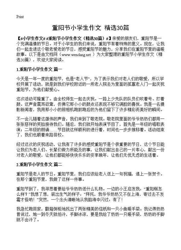 重阳节小学生作文30篇