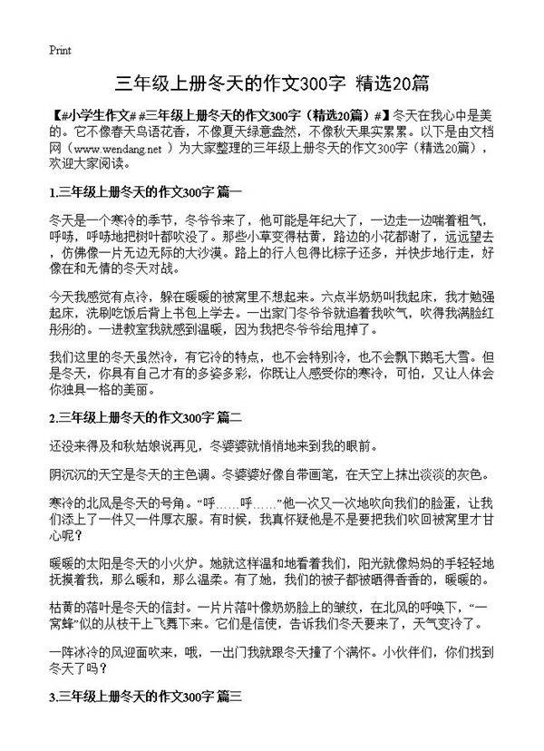 三年级上册冬天的作文300字20篇