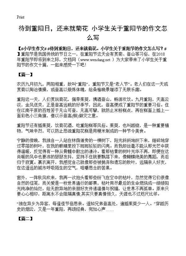 待到重阳日,还来就菊花小学生关于重阳节的作文怎么写?