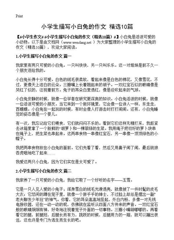 小学生描写小白兔的作文10篇
