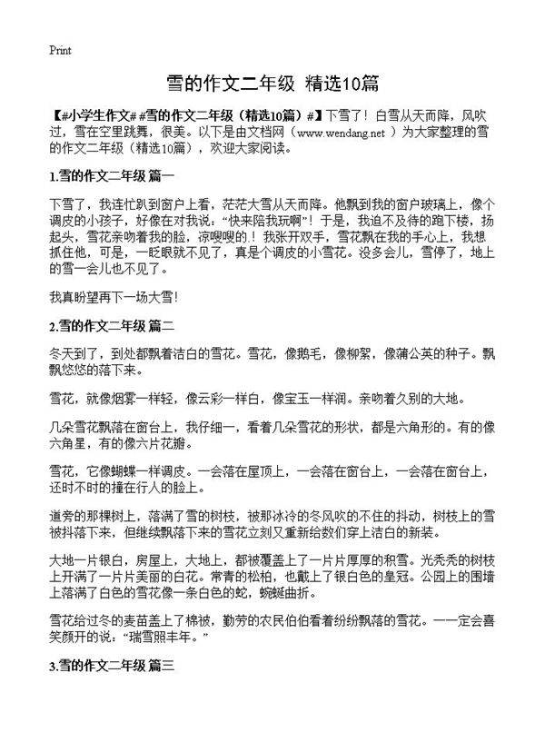 雪的作文二年级10篇