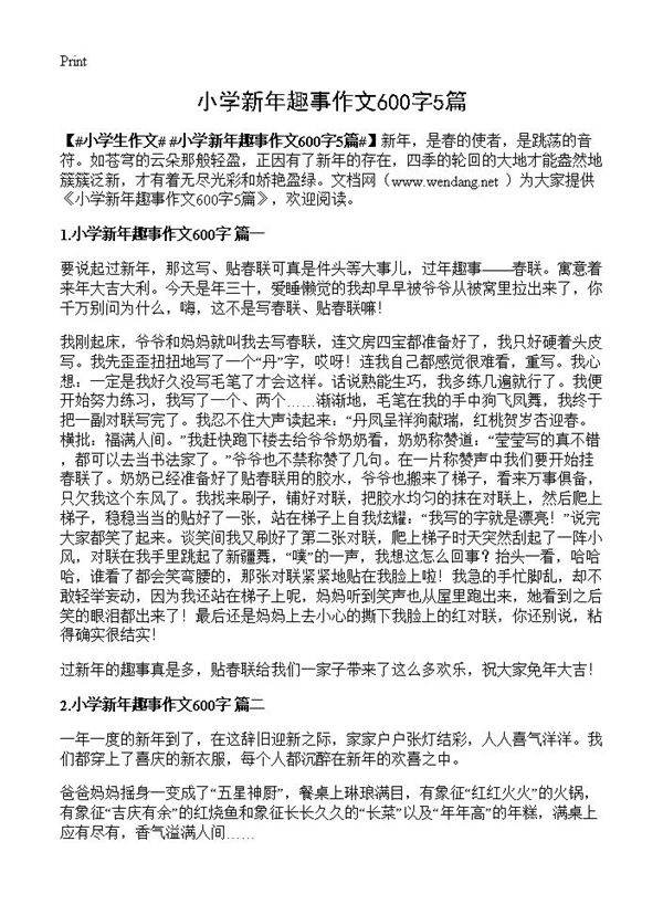 小学新年趣事作文600字5篇