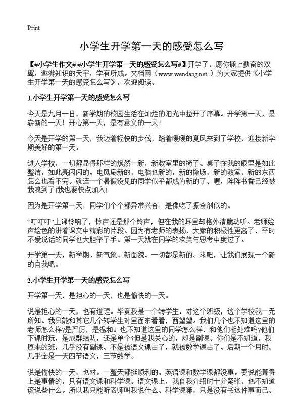 小学生开学第一天的感受怎么写